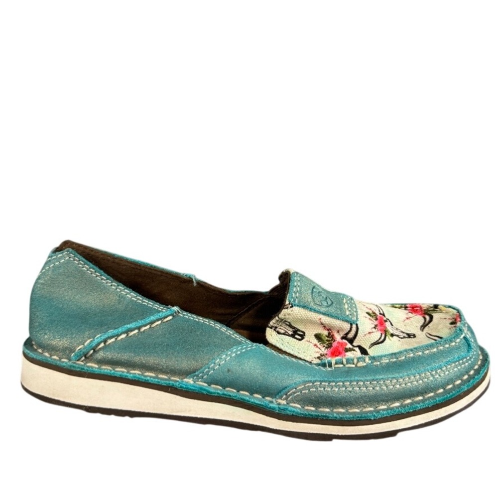 Ariat Cruiser Teal Metallic Steer Skull Floral Slip On Shoes Womens Loafers 6